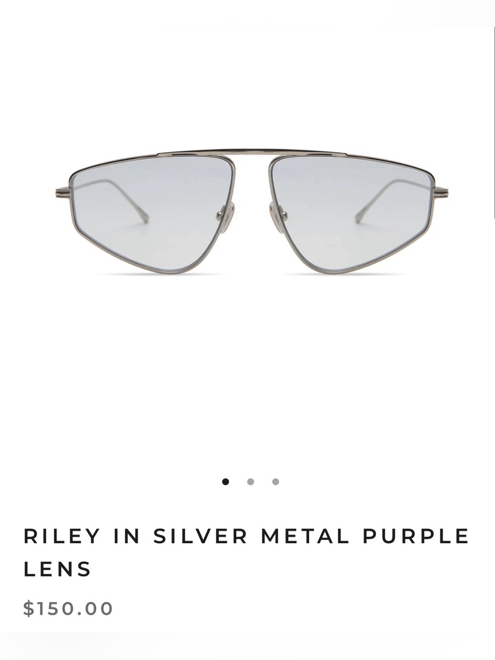 NWT Elisa Johnson Silver Metal Sunglasses with Purple Tint Lens - Riley